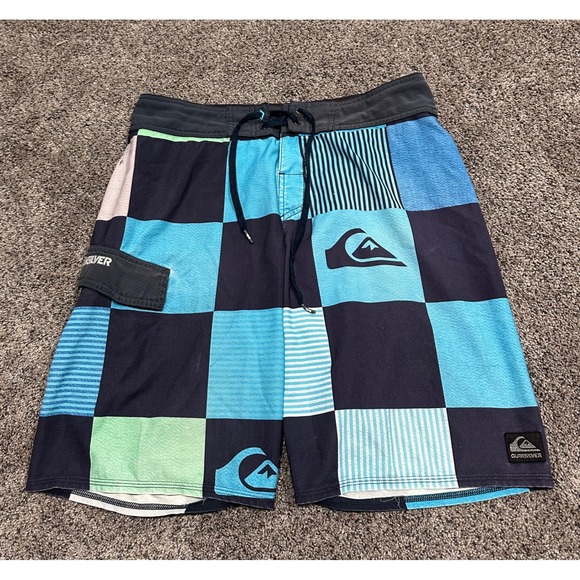 Quiksilver Other - Board‎ Shorts Quiksilver Mens Blue Excellent Patchwork Checkered Swim Trunks 34